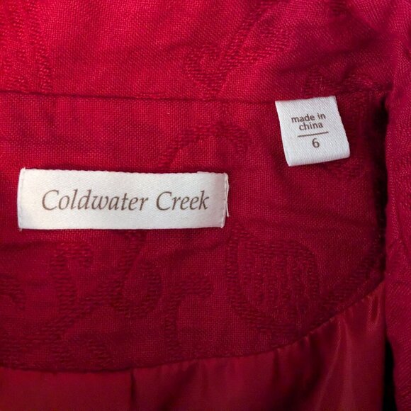 COLDWATER CREEK Red Jacquard Long Sleeve Embroidered Short Jacket; Size 6 - Picture 5 of 7